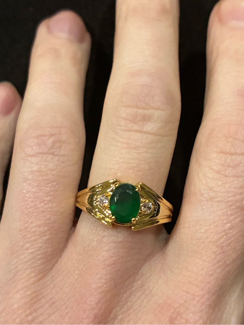 Vintage Gold Tone Signet Emerald Ring